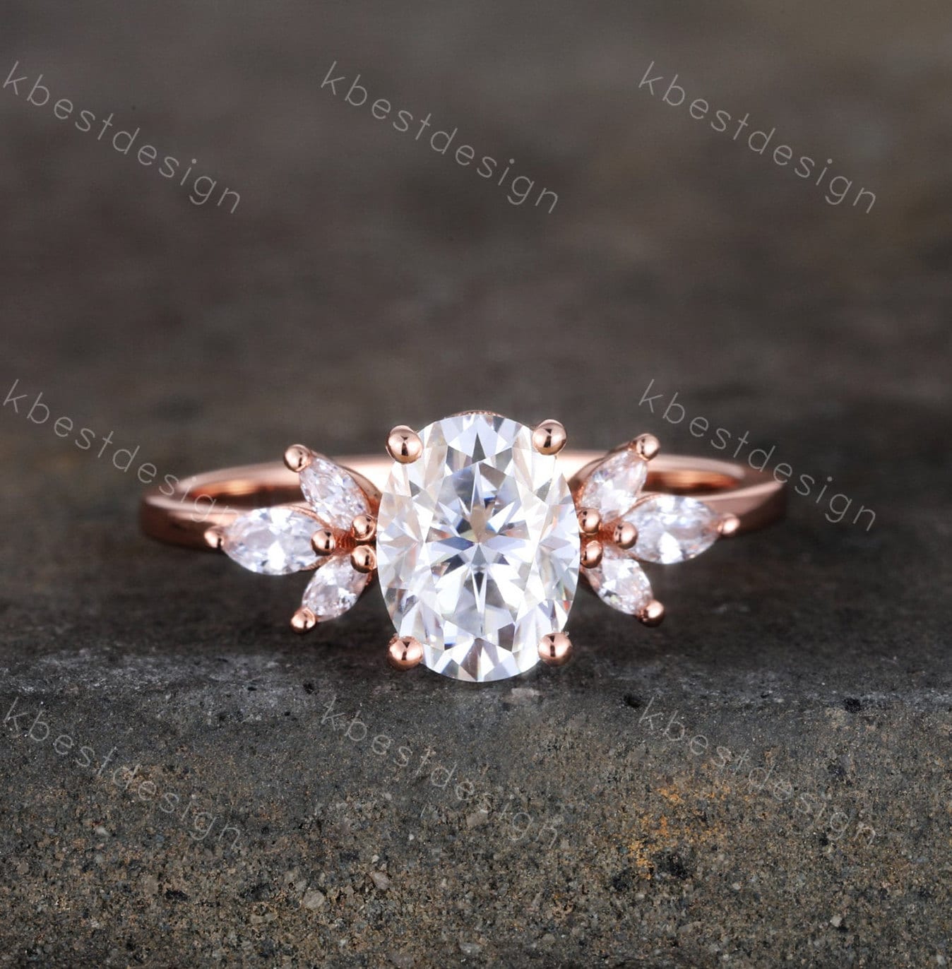 Ovaler Verlobungsring, Roségold Einzigartiger Marquise Cluster Ring, Oval Cut Ehering von kbestdesign