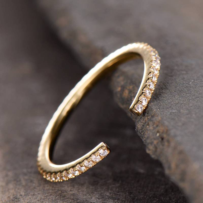 Einzigartige Hochzeit Ring Offener Eternity Band Stacking Cz Sterling Silber Passende Gelbgold Plattiert von kbestdesign