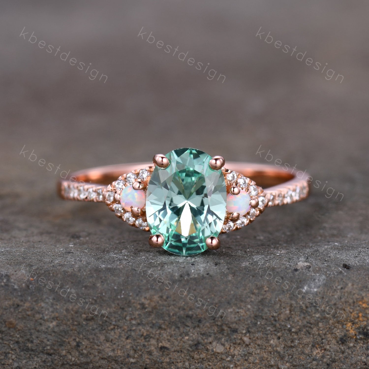 Vintage Grüner Saphir Verlobungsring Roségold Ring Oval Opal Ehering Unikat Diamant Brautring Versprechen Jahrestag Geschenk von kbestdesign