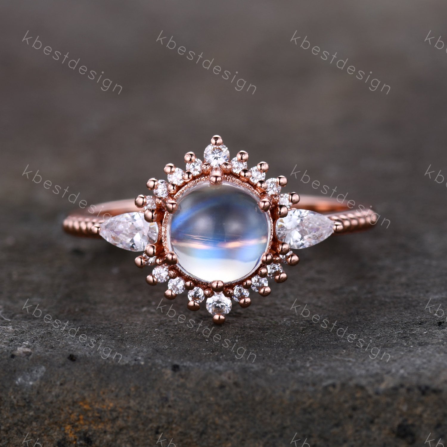 Vintage Mondstein Verlobungsring Art Deo Ehering Rosegold Regenbogen Ring Rundschliff Versprechen Jahrestag von kbestdesign