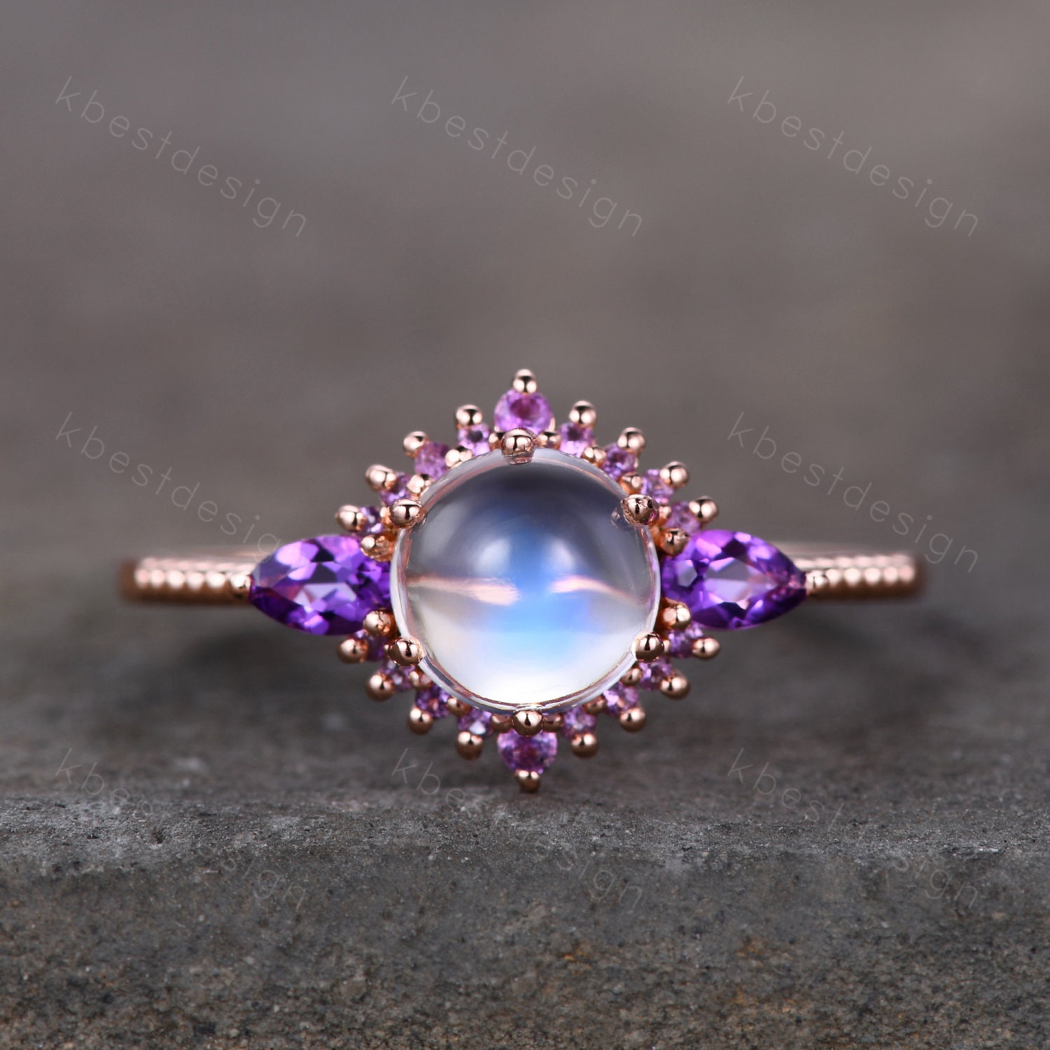 Vintage Mondstein Verlobungsring Unikat Roségold Für Frauen Pear Shaped Amethyst Ring Braut Versprechen Jahrestag Geschenk von kbestdesign