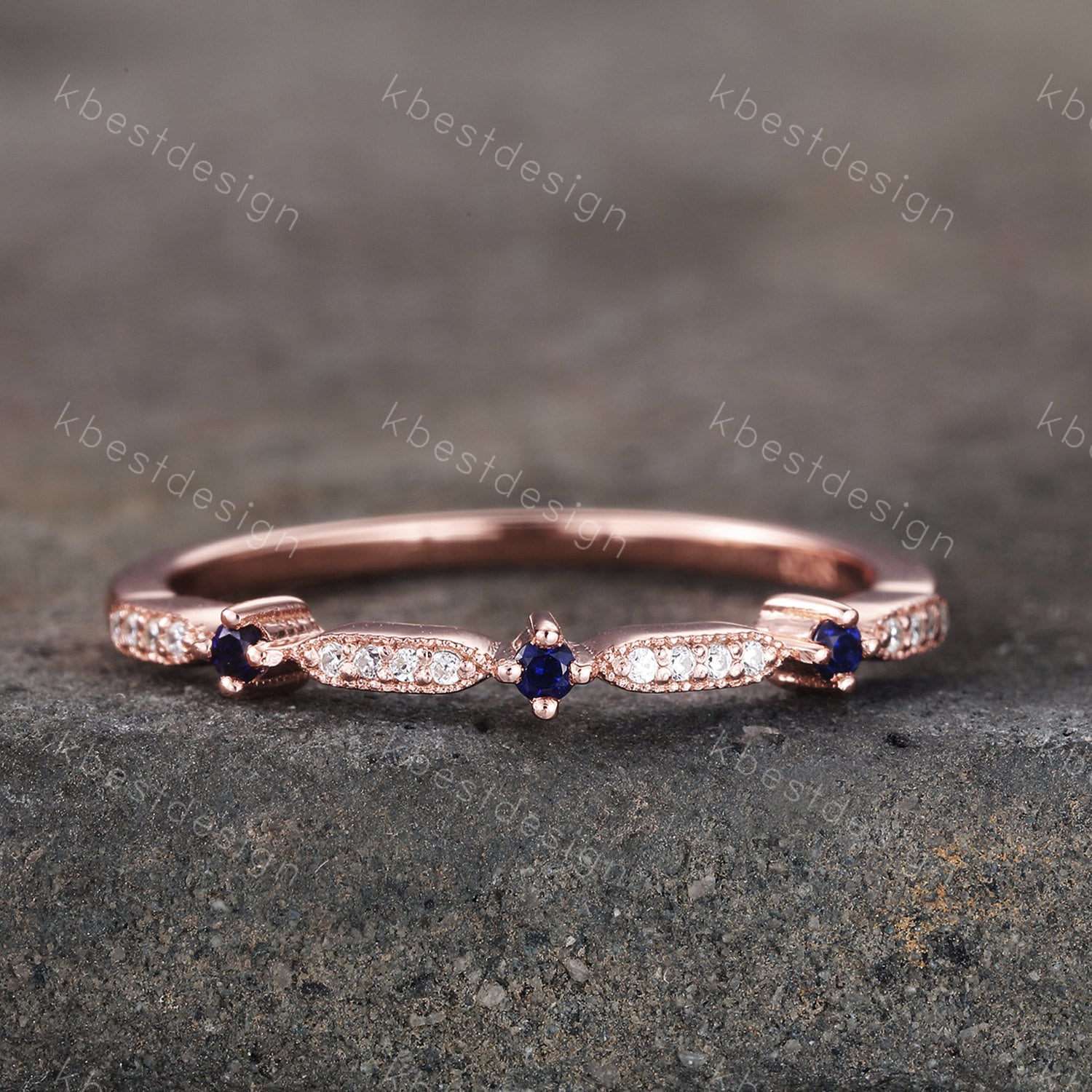 Zierliche Saphir Hochzeitsband Art Deco Cz Zirkonia Minimalist Band Rosegold Ring Für Frauen Halb Ewigkeit Geschenk Sie von kbestdesign