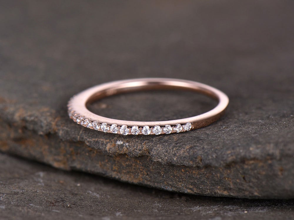 sterling Silber Ring/Zirkonia Ehering/Cz Trauring/stapelring/Dünner Ring/Halbe Ewigkeit Ring/Rosé Vergoldet von kbestdesign