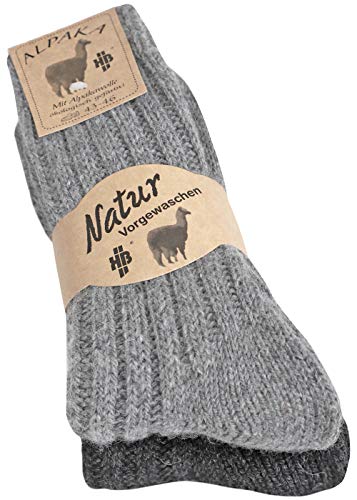 2 Paar Alpakasocken Herren und Damen warme Wintersocken weich mit Alpaka, Natur (39-42, 1xgrau/1xsilber) von kbsocken