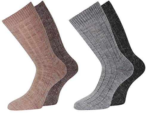 Alpaka Socken Damen Herren braun grau dünn gestrickt (39-42, 4Paar-Beige/Grau) von kbsocken