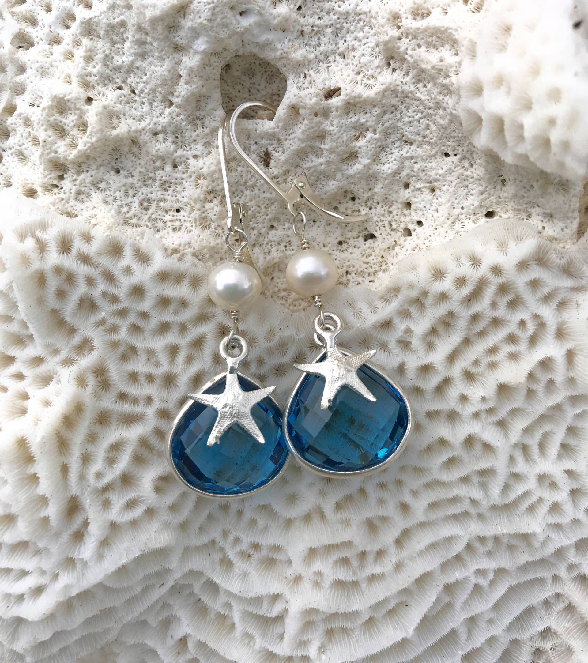 925 Silber Ozean Ohrringe Mit London Blue Quartz, Süßwasserperlen Und Seestern Anhänger 925 Silber Ozean Ohrringe Mit London Blue Quartz, Süßwasserperlen Und Seestern Anhänger von kcladyfish
