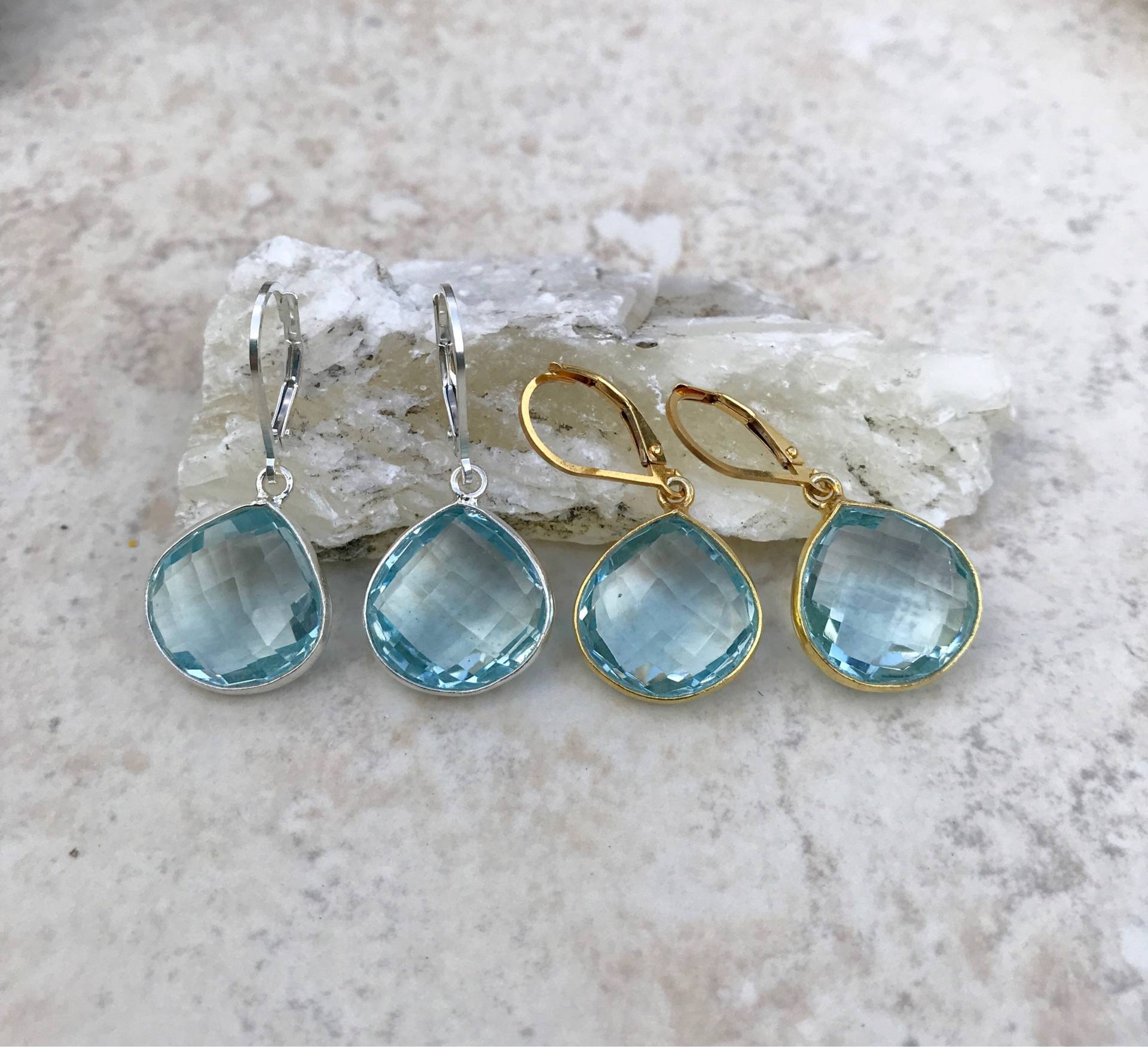 Facettierte Aquamarin Quarz Ohrringe in Sterling Silber Oder Gold Fill Facettierte Aquamarin Quarz Ohrringe in Sterling Silber Oder Gold Fill von kcladyfish