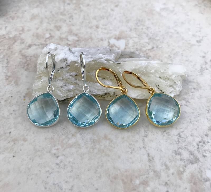 Facettierte Aquamarin Quarz Ohrringe in Sterling Silber Oder Gold Fill Facettierte Aquamarin Quarz Ohrringe in Sterling Silber Oder Gold Fill von kcladyfish