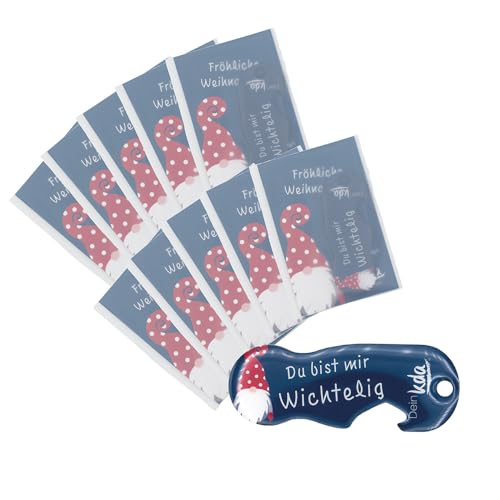 kda Einkaufswagenlöser (10er Set) Schlüsselanhänger aus Metall mit Wichtel-Motiv, blau Du bist mir wichtelig Wichtel Wichtelliebe Wichtelzauber Adventskalender Geschenk Nikolaus Weihnachten von kda