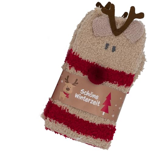 kda Stilvolle Kuschelsocken im Winterdesign Unisex - Gemütliche Wärme und Rutschfestigkeit für Zuhause - Wintersocken - Haussocken (Rentier) von kda