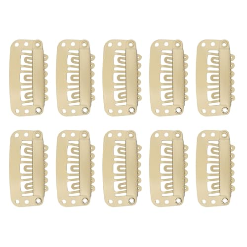 10 Pieces Haarverlängerung Clips, 6-Zähne-U-förmige Druckknöpfe Mit Gummi-Metall-Druckknöpfen – Kein Nähen Nötig, Passend Für Haarverlängerungen Für Männer Und Frauen (Beige) von kdkskss
