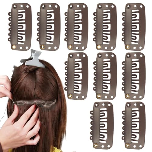 10 Pieces Haarverlängerung Clips, 6-Zähne-U-förmige Druckknöpfe Mit Gummi-Metall-Druckknöpfen – Kein Nähen Nötig, Passend Für Haarverlängerungen Für Männer Und Frauen (Dunkelbraun) von kdkskss