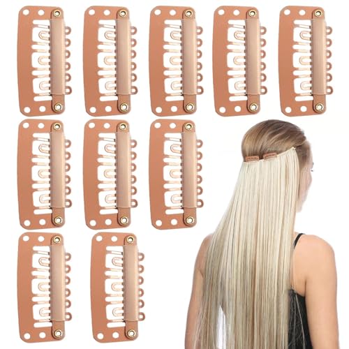 10 Pieces Haarverlängerung Clips, 6-Zähne-U-förmige Druckknöpfe Mit Gummi-Metall-Druckknöpfen – Kein Nähen Nötig, Passend Für Haarverlängerungen Für Männer Und Frauen (Hellbraun) von kdkskss
