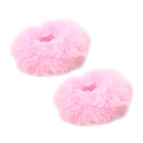 2 Stück Plüsch Faux Kaninchenfell Haargummis, Flauschige Elastische Haarringe Aus Kaninchenfell, Weiche Und Süße Haarspangen Für Damen Und Mädchen (Rosa) von kdkskss