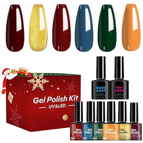 Kdkskss Gel Nagellack Set, 6 Farben Herbst Winter Halloween Gelborange Nagellack Kit, Schnelle Trockene Nägel Politur, Nails Art Salon Maniküre Set Für Frauen Mit Top Coat Und Base Coat von kdkskss