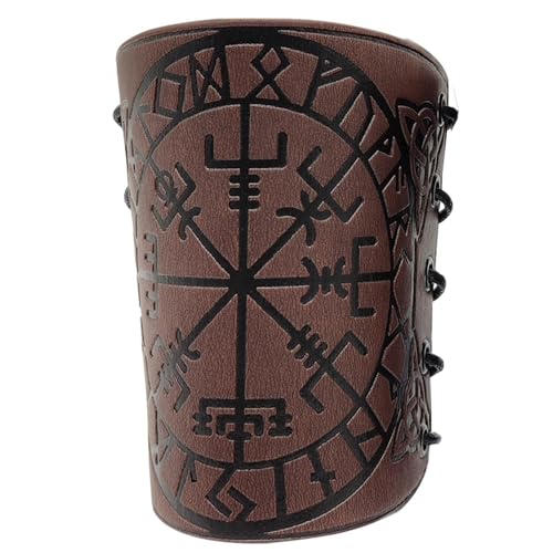 kdkskss 1 Stück Wikinger Geprägte Kunstleder Manschette Armband, Mittelalterliche Geprägte Armschienen, Ritter-Armschutz Geeignet Für Live-Rollenspiele, Fantasy-Events Und Comic-Cons (Beige) von kdkskss