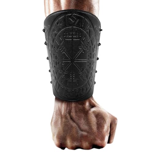 kdkskss 1 Stück Wikinger Geprägte Kunstleder Manschette Armband, Mittelalterliche Geprägte Armschienen, Ritter-Armschutz Geeignet Für Live-Rollenspiele, Fantasy-Events Und Comic-Cons (Schwarz) von kdkskss
