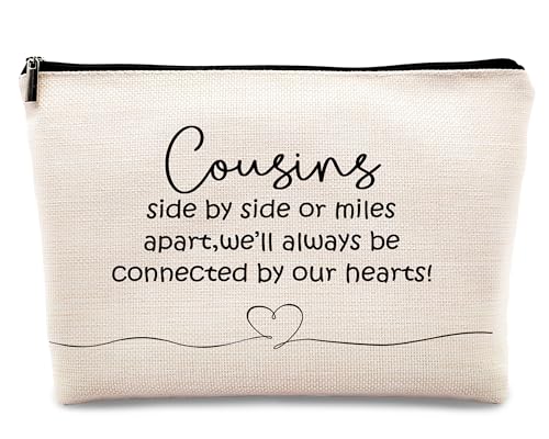 kdqua Cousins Gifts Makeup Bag, Cousin Gifts for Women, Unique Birthday Gifts for Cousin, Long Distance Relationship Cousin Appreciation Gift Linen Cosmetic Bag Zipper Pouch Travel Culletry Bag von kdqua