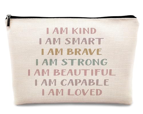 kdqua Kosmetiktasche mit Aufschrift "I Am Kind I Am Smart I Am Brave", für psychische Gesundheit, inspirierende Geschenke für Frauen, Mädchen, Freunde, Mutter, Schwester, Tochter, Lehrer, Kollegen, von kdqua