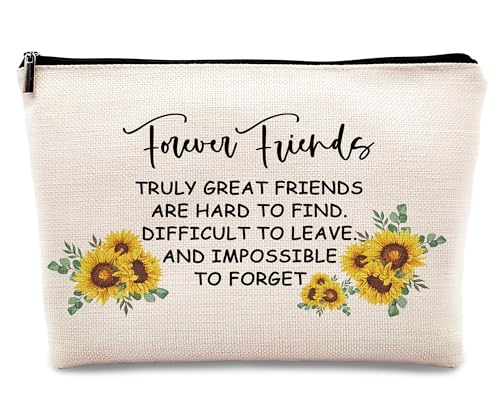 kdqua Make-up-Tasche mit Aufschrift "Friends Forever", Freunde, Freundschaftsgeschenke für Frauen, Freundin, Schwester, BFF, Geburtstagsgeschenk, Leinen, Kosmetiktasche, Reißverschluss, von kdqua