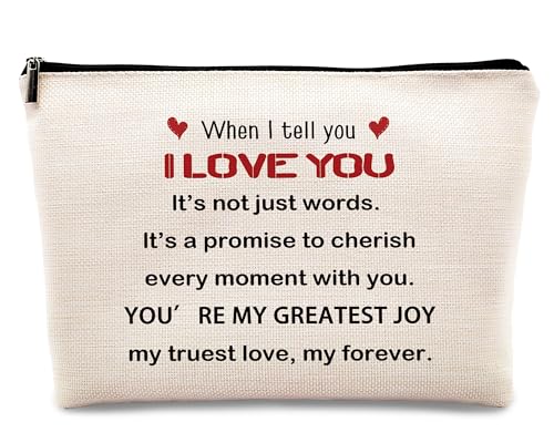 kdqua Make-up-Tasche mit Aufschrift "I Love You", Liebesgeschenkideen, Hochzeitsgeschenke für Frauen, Freundin, romantisches Dating-Geschenk, Leinen, Kosmetiktasche, Reißverschluss, von kdqua