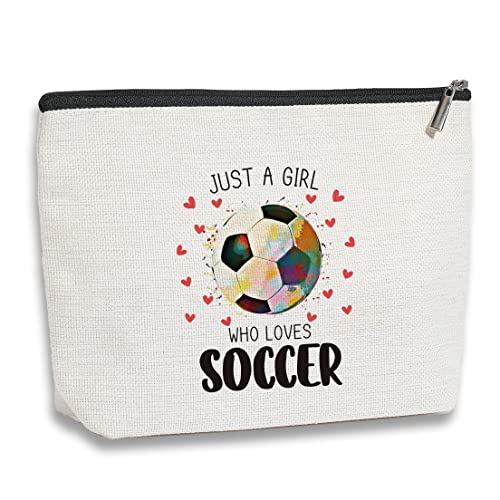 Fußball-Geschenke Fußball-Kosmetiktasche für Mädchen, Fußballtrainer-Geschenke, Fußball-Team-Geschenke für Liebhaber, Spieler, Fans, Teenager – Just a Girl Who Loves Soccer, Fußball von kdxpbpz