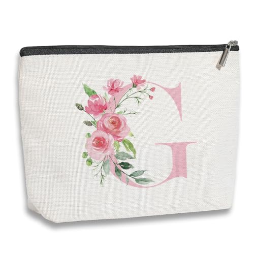 KDXPBZ Make-up-Tasche mit Initiale – personalisierte Kosmetiktasche für Frauen, Brautjungfergeschenke, Geburtstagsgeschenke, Pink, 7.1*9.1in, G KDXPBZ Make-up-Tasche mit Initiale – personalisierte Kosmetiktasche für Frauen, Brautjungfergeschenke, Geburtstagsgeschenke, Pink, 7.1*9.1in, G von kdxpbpz
