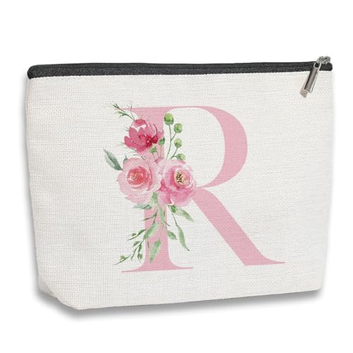 KDXPBZ Make-up-Tasche mit Initiale – personalisierte Kosmetiktasche für Frauen, Brautjungfergeschenke, Geburtstagsgeschenke, Pink, 7.1*9.1in, R KDXPBZ Make-up-Tasche mit Initiale – personalisierte Kosmetiktasche für Frauen, Brautjungfergeschenke, Geburtstagsgeschenke, Pink, 7.1*9.1in, R von kdxpbpz