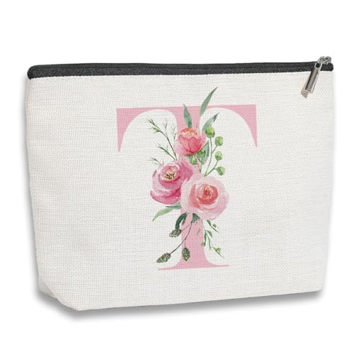 KDXPBZ Make-up-Tasche mit Initiale – personalisierte Kosmetiktasche für Frauen, Brautjungfergeschenke, Geburtstagsgeschenke, Pink, 7.1*9.1in, T KDXPBZ Make-up-Tasche mit Initiale – personalisierte Kosmetiktasche für Frauen, Brautjungfergeschenke, Geburtstagsgeschenke, Pink, 7.1*9.1in, T von kdxpbpz