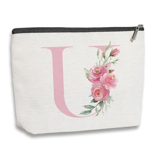 KDXPBZ Make-up-Tasche mit Initiale – personalisierte Kosmetiktasche für Frauen, Brautjungfergeschenke, Geburtstagsgeschenke, Pink, 7.1*9.1in, U KDXPBZ Make-up-Tasche mit Initiale – personalisierte Kosmetiktasche für Frauen, Brautjungfergeschenke, Geburtstagsgeschenke, Pink, 7.1*9.1in, U von kdxpbpz