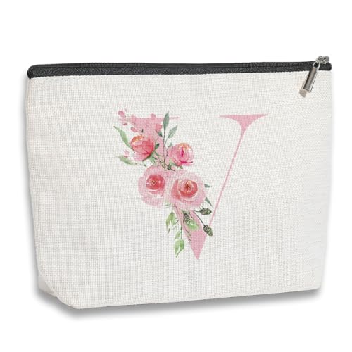 KDXPBZ Make-up-Tasche mit Initiale – personalisierte Kosmetiktasche für Frauen, Brautjungfergeschenke, Geburtstagsgeschenke, Pink, 7.1*9.1in, V KDXPBZ Make-up-Tasche mit Initiale – personalisierte Kosmetiktasche für Frauen, Brautjungfergeschenke, Geburtstagsgeschenke, Pink, 7.1*9.1in, V von kdxpbpz