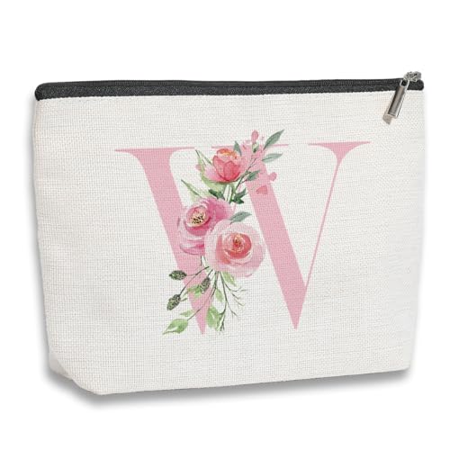 KDXPBZ Make-up-Tasche mit Initiale – personalisierte Kosmetiktasche für Frauen, Brautjungfergeschenke, Geburtstagsgeschenke, Pink, 7.1*9.1in, W KDXPBZ Make-up-Tasche mit Initiale – personalisierte Kosmetiktasche für Frauen, Brautjungfergeschenke, Geburtstagsgeschenke, Pink, 7.1*9.1in, W von kdxpbpz