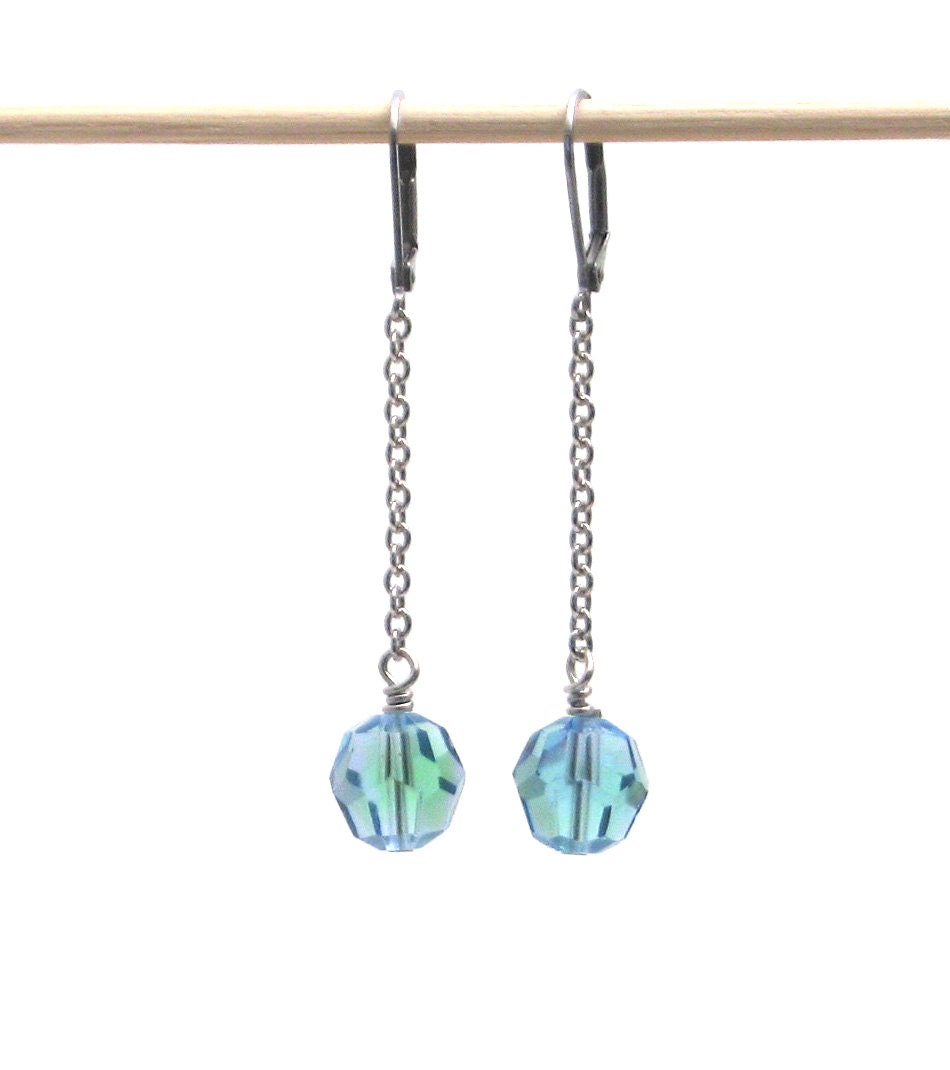 Handmade Blau & Grün Kristall Ohrringe Retro Silber Kette Handmade Blau & Grün Kristall Ohrringe Retro Silber Kette von keatleydesigns