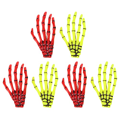 6 Stück Halloween-Skelett-Hände-Knochen-Haarspange, Fluoreszierende Punk-Rock-Horror-Gelb-Rot-Krallen-Schädel-Hand-Haarnadel, oder Haar-Accessoires für Frauen und Mädchen, Halloween-Party-Zubehör, Tot von keebgyy