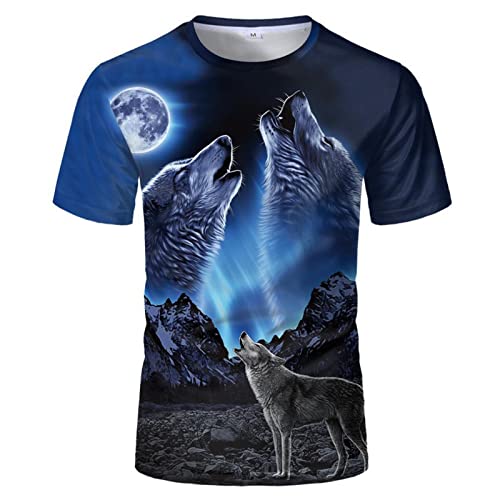 3D Wolf Print T Shirt Männer Vintage Tier Galaxy Wolf Muster Print Hip Hop Rundhals Kurzarm Pullover Mode Lässig T-Shirt von keephen