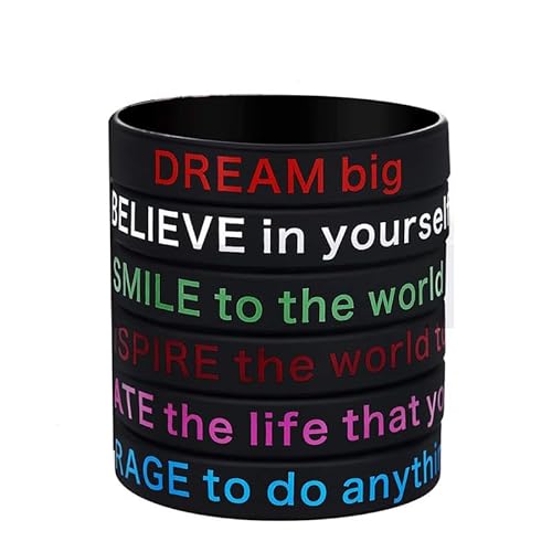 6 Stück Schwarze inspirierende Gummiarmbänder Glauben Sie an sich selbst Motivierendes Zitat Silikonarmbänder Armbänder Verschiedene Armbänder für Teenager Erwachsene von keephen