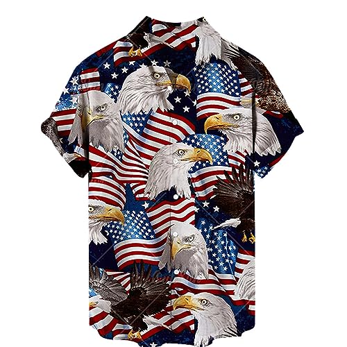 Amerikanisches Unabhängigkeitstag Hemd für Herren Sommer lässig Strandhemd Retro USA Flagge Adler Grafik 3D Digitaldruck Kurzarm T-Shirt von keephen
