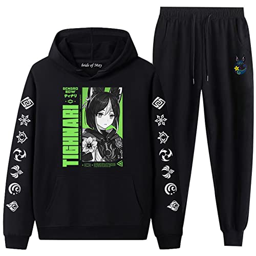 Genshin Impact Tighnari Hoodie und Jogginghose Set Zweiteiliges Set Spiel Tighnari Cosplay Kostüm Trainingsanzug Casual Outfit für Männer Frauen von keephen