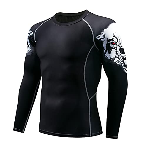 Herren Rash Vest - UPF 50+ Rash Guard Kompressionsshirt Tier Löwenmuster Langarm Schnelltrocknender Neoprenanzug Schwimmoberteil zum Surfen BJJ Jiu Jitsu von keephen