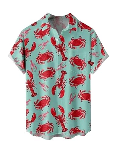 Herren Sommer Hemd Retro 3D Großer Hummer Gedruckt Bluse Revers Button Down Kurzarm T Shirts Urlaub Party Strand Hemden von keephen
