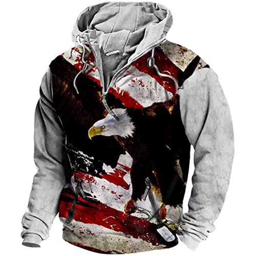 Herren Tier Adler Kapuzenpulli Amerikanische Flagge Bedruckt Halber Reißverschluss Langarm Pullover Sweatshirt Mode Vintage Grafik Kapuzenpullover Oberteile mit Kordelzug von keephen