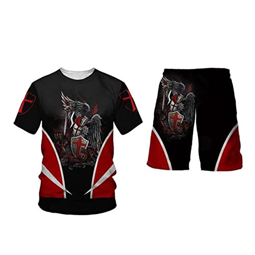 Herren-Trainingsanzug, zweiteiliges Set, 3D-Templer-bedrucktes T-Shirt und Shorts, lässiger, lockerer Pullover, Sportanzüge von keephen