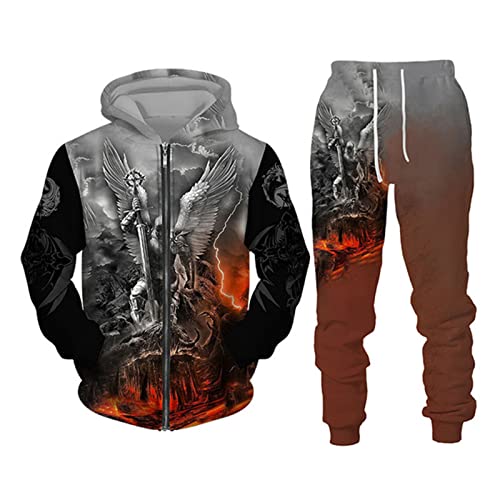 Herren-Trainingsanzug, zweiteiliges Set Viking Dragon 3D-Gedruckter Reißverschluss-Hoodie und Jogginghose Mode-lässige Sweatshirt-Anzüge von keephen