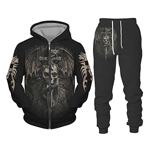 Herren-Trainingsanzug, zweiteiliges Set Viking Dragon 3D-Gedruckter Reißverschluss-Hoodie und Jogginghose Mode-lässige Sweatshirt-Anzüge von keephen