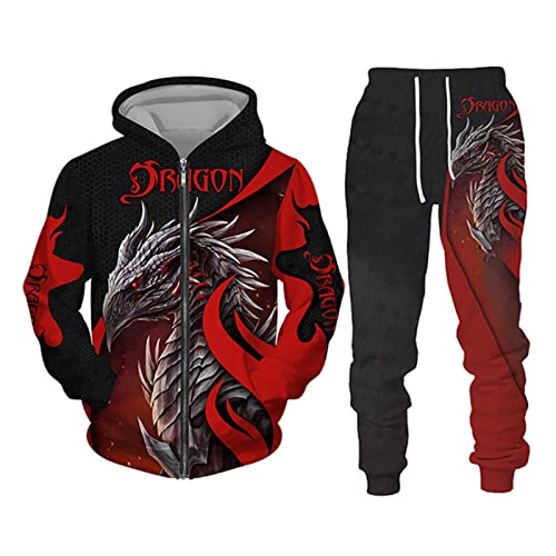 Herren-Trainingsanzug, zweiteiliges Set Viking Dragon 3D-Gedruckter Reißverschluss-Hoodie und Jogginghose Mode-lässige Sweatshirt-Anzüge von keephen