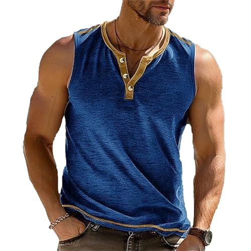 Herren ärmelloses Henley Shirt Sport Tank Top Fitness Slim Fit Laufen Sportweste Mode Workout Muskel T-Shirts von keephen