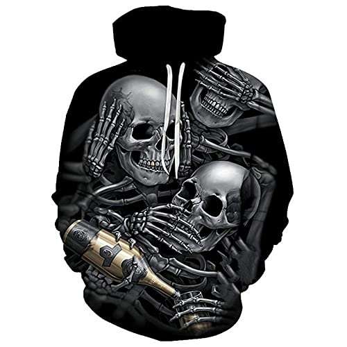 Pullover Hoodie für Herren 3D Punk Style Skull Print Hoodie Langarm Sweatshirt mit Tasche von keephen