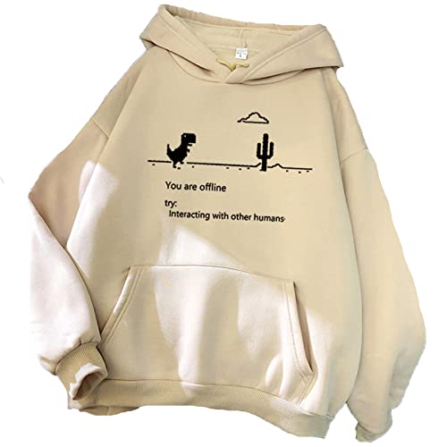 Sie sind offline. Versuchen Sie, mit Anderen Menschen zu interagieren. Hoodies für Frauen, Teenager, Mädchen, Pullover, süßes Dinosaurier Kaktus Sweatshirt mit Tasche von keephen