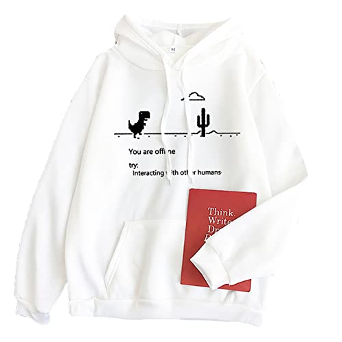 Sie sind offline. Versuchen Sie, mit Anderen Menschen zu interagieren. Hoodies für Frauen, Teenager, Mädchen, Pullover, süßes Dinosaurier Kaktus Sweatshirt mit Tasche von keephen