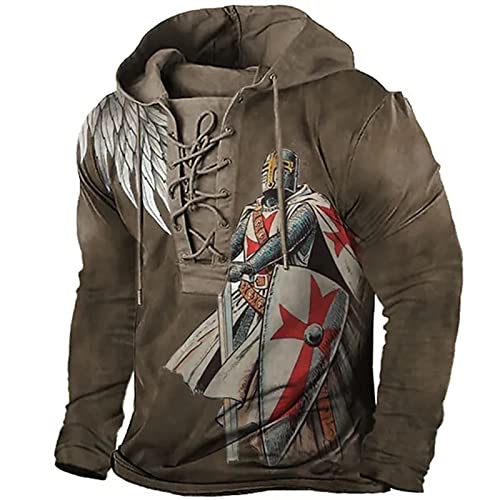 Tempelritter Hoodie für Männer Retro Kinght 3D gedruckt T-Shirt Schnürung Outdoor Tactical Distressed Motorrad Rennen Tops von keephen